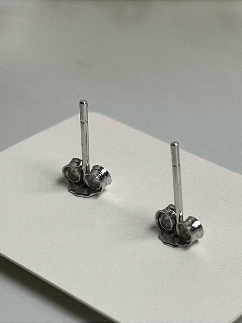 Solid 925 Sterling Silver Tiny Genuine Diamond Stud Push Back Earrings - Picture 2 of 7